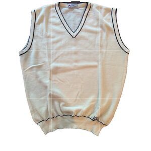 VTG Athlet Sportswear v neck vest cream blue accents, cotton acrylic size 46